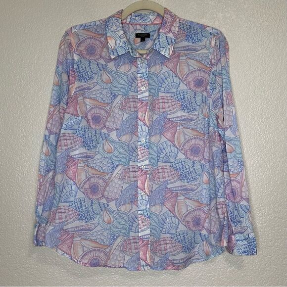 Talbots Tops - Talbots Seashells Print Long Sleeves Button Down Shirt, Sz Large Petite